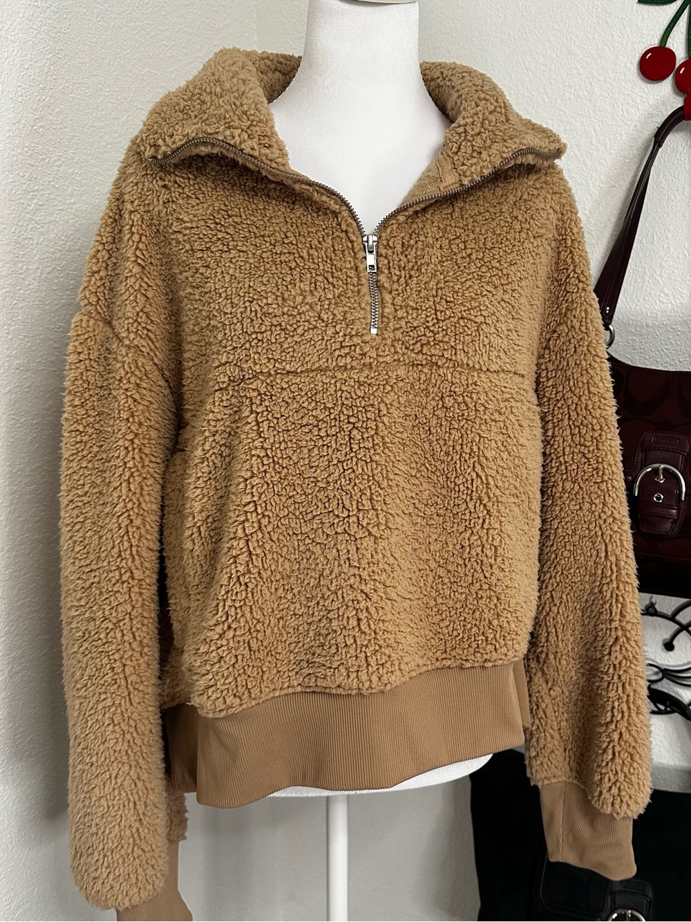 Tan Beige Orange suede soft jacket coat zipper high neck womens pocket large dip